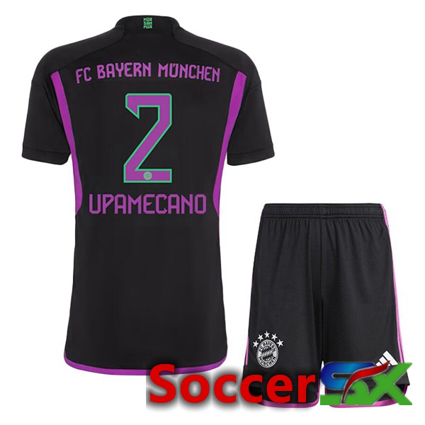 Bayern Munich (Upamecano 2) Kids Away Soccer Jersey Black 2023/2024