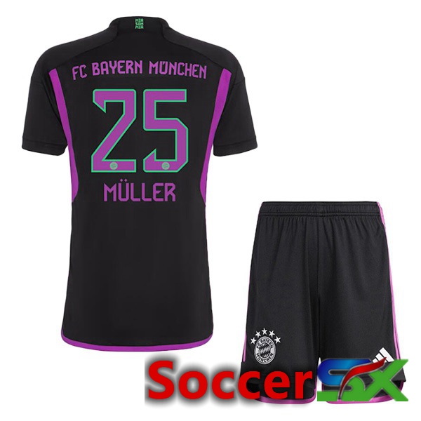 Bayern Munich (Müller 25) Kids Away Soccer Jersey Black 2023/2024