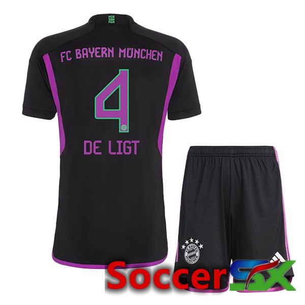 Bayern Munich (de Ligt 4) Kids Away Soccer Jersey Black 2023/2024