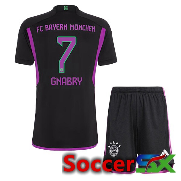 Bayern Munich (Gnabry 7) Kids Away Soccer Jersey Black 2023/2024