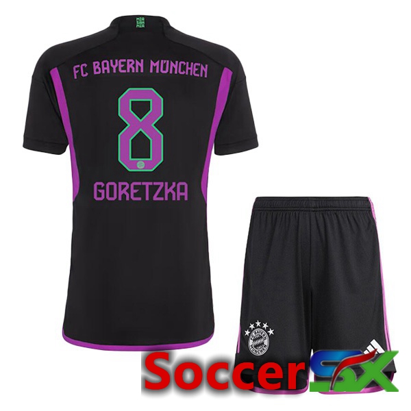 Bayern Munich (Goretzka 8) Kids Away Soccer Jersey Black 2023/2024