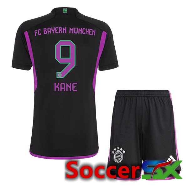 Bayern Munich (Kane 9) Kids Away Soccer Jersey Black 2023/2024