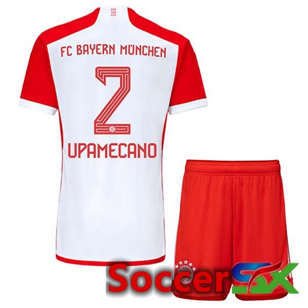 Bayern Munich (Upamecano 2) Kids Home Soccer Jersey White Red 2023/2024