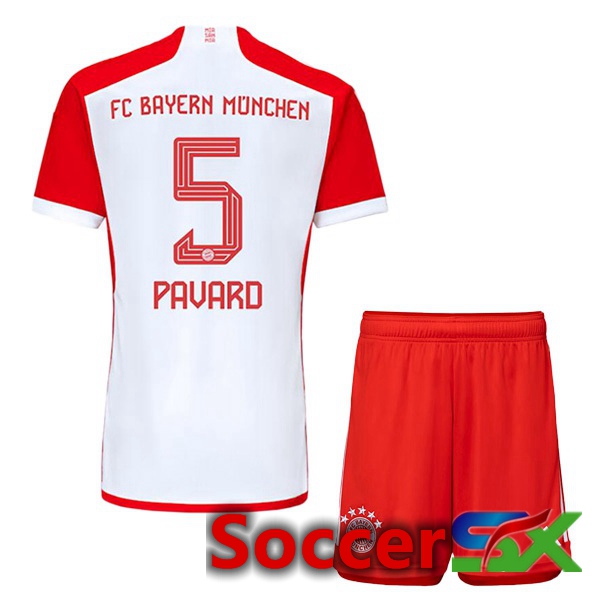 Bayern Munich (Pavard 5) Kids Home Soccer Jersey White Red 2023/2024