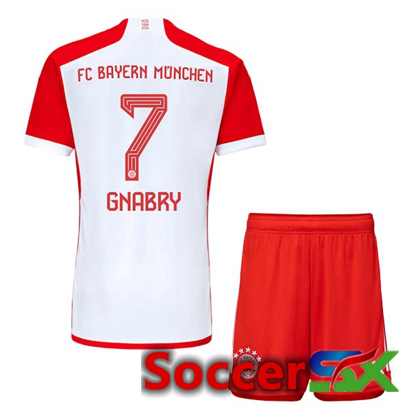 Bayern Munich (Gnabry 7) Kids Home Soccer Jersey White Red 2023/2024
