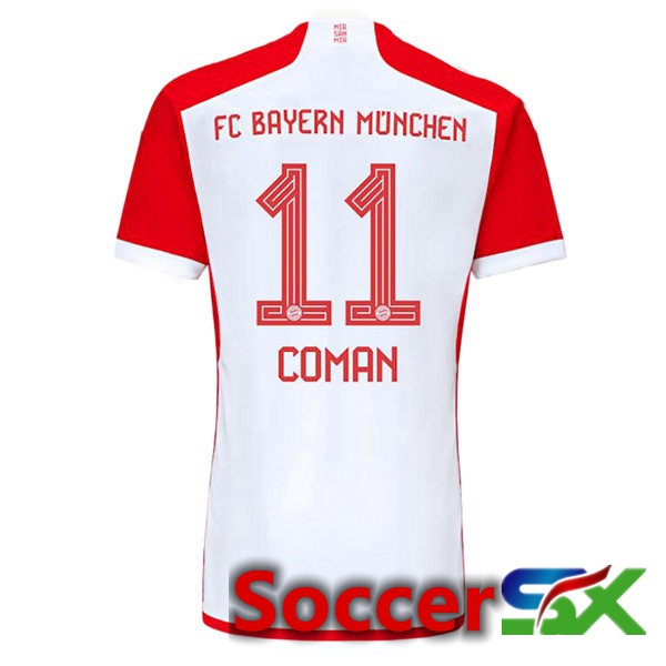 Bayern Munich (Coman 11) Home Soccer Jersey White Red 2023/2024