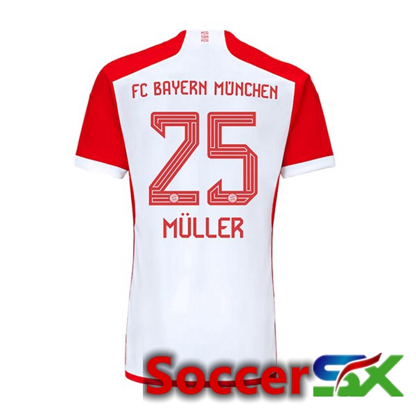 Bayern Munich (Müller 25) Home Soccer Jersey White Red 2023/2024