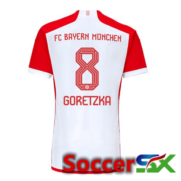 Bayern Munich (Goretzka 8) Home Soccer Jersey White Red 2023/2024