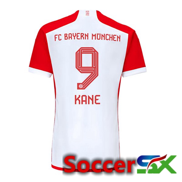Bayern Munich (Kane 9) Home Soccer Jersey White Red 2023/2024