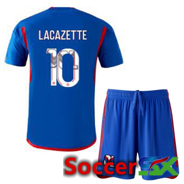 Lyon OL (LACAZETTE 10) Kids Away Soccer Jersey Blue 2023/2024