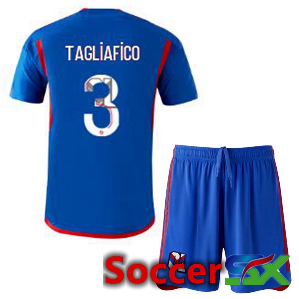 Lyon OL (TAGLIAFICO 3) Kids Away Soccer Jersey Blue 2023/2024