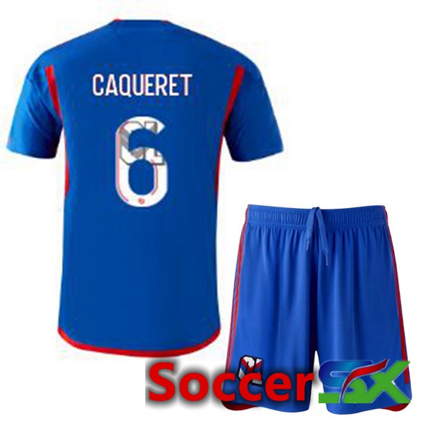 Lyon OL (CAQUERET 6) Kids Away Soccer Jersey Blue 2023/2024