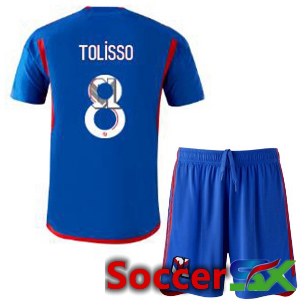 Lyon OL (TOLISSO 8) Kids Away Soccer Jersey Blue 2023/2024