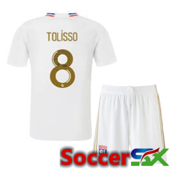 Lyon OL (TOLISSO 8) Kids Home Soccer Jersey White 2023/2024