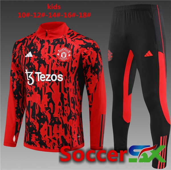 Manchester United Kids Training Tracksuit Suit Red Black 2023/2024