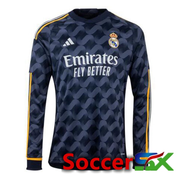 Real Madrid Away Soccer Jersey Long sleeve Blue Royal 2023/2024