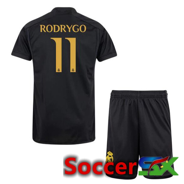 Real Madrid (Rodrygo 11) Kids Third Soccer Jersey Black 2023/2024