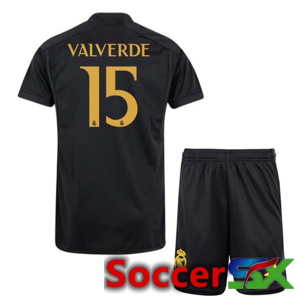 Real Madrid (Valverde 15) Kids Third Soccer Jersey Black 2023/2024