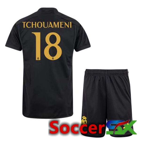 Real Madrid (Tchouameni 18) Kids Third Soccer Jersey Black 2023/2024