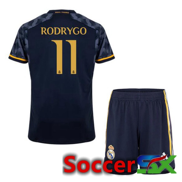 Real Madrid (Rodrygo 11) Kids Away Soccer Jersey Blue Royal 2023/2024