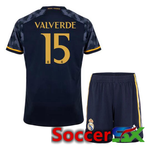Real Madrid (Valverde 15) Kids Away Soccer Jersey Blue Royal 2023/2024