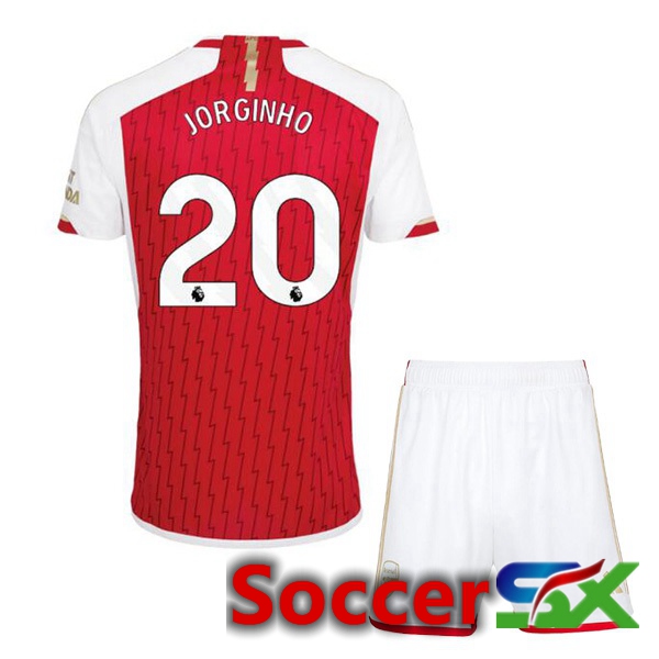 Arsenal (JORGINHO 20) Kids Home Soccer Jersey Red White 2023/2024