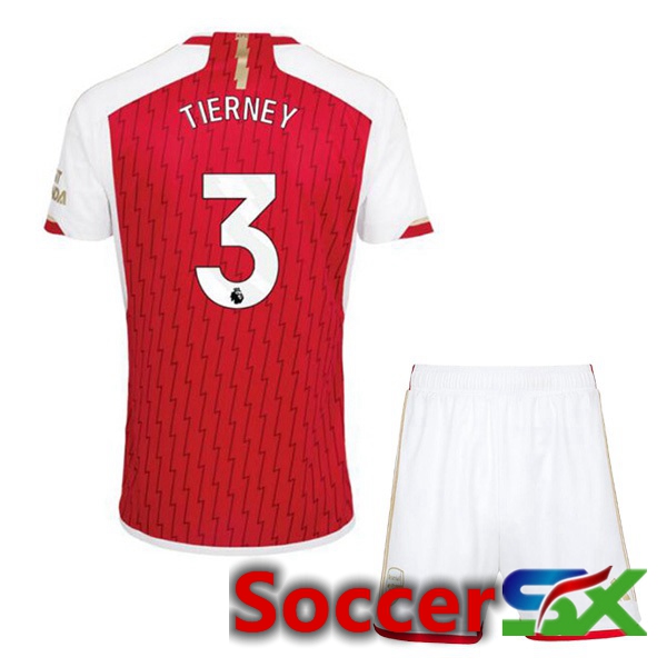 Arsenal (TIERNEY 3) Kids Home Soccer Jersey Red White 2023/2024