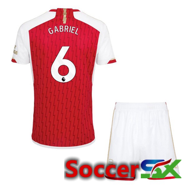 Arsenal (GABRIEL 6) Kids Home Soccer Jersey Red White 2023/2024