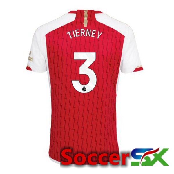 Arsenal (TIERNEY 3) Home Soccer Jersey Red White 2023/2024