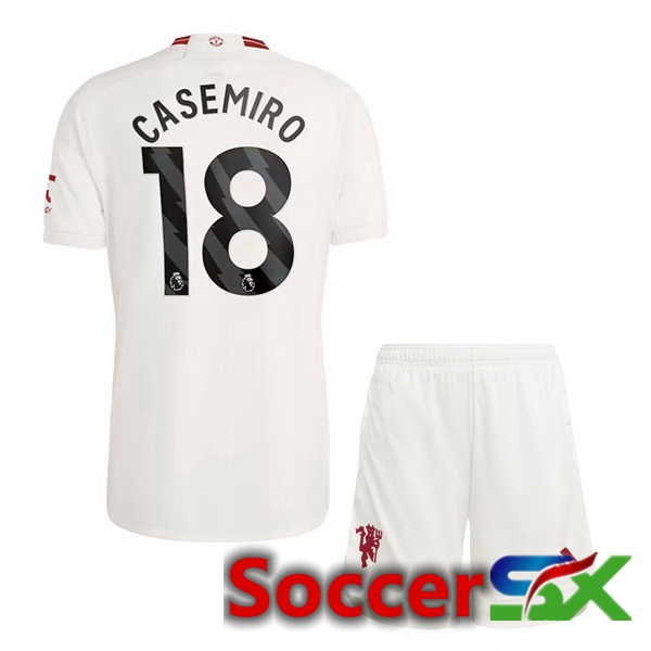 Manchester United (Casemiro 18) Kids Third Soccer Jersey White 2023/2024