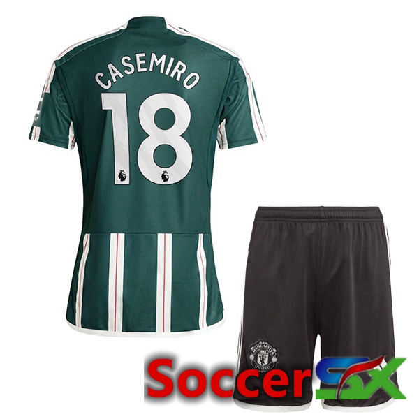 Manchester United (Casemiro 18) Kids Away Soccer Jersey Green 2023/2024