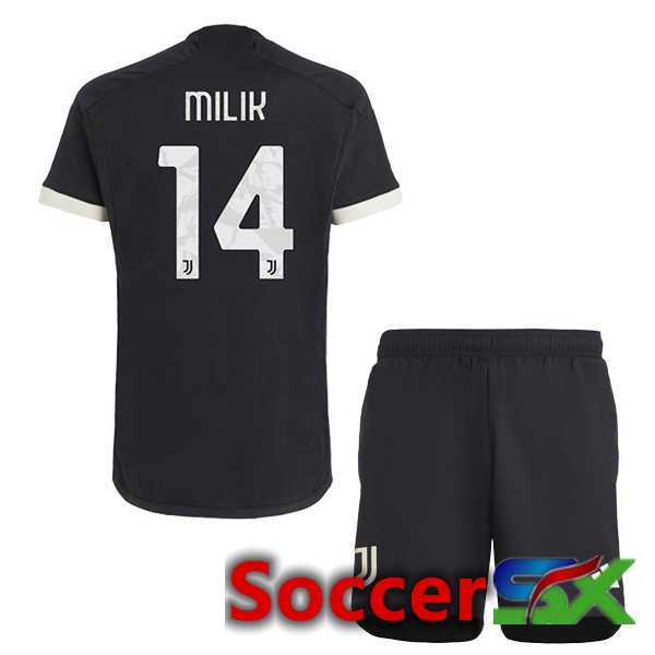 Juventus (MILIK 14) Kids Juventus Third Soccer Jersey Black 2023/2024