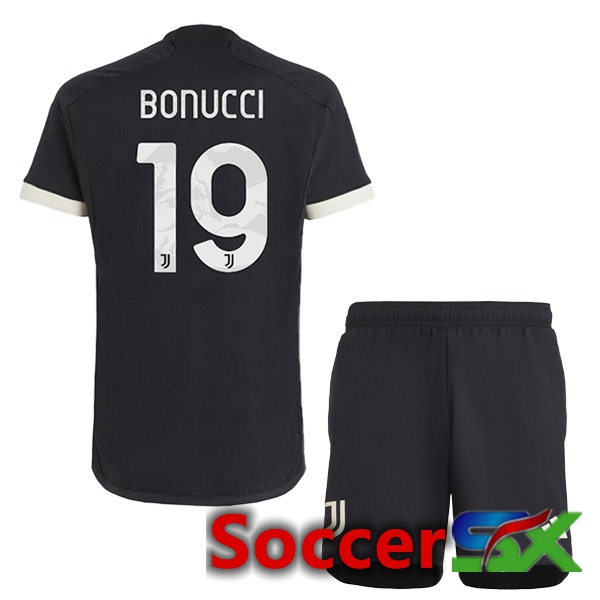 Juventus (BONUCCI 19) Kids Juventus Third Soccer Jersey Black 2023/2024