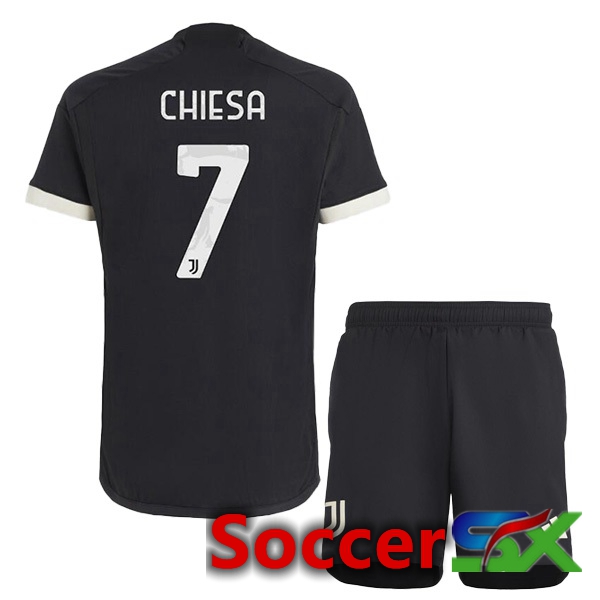 Juventus (CHIESA 7) Kids Juventus Third Soccer Jersey Black 2023/2024