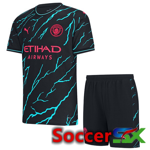 Manchester City Kids Third Soccer Jersey Blue Black 2023/2024