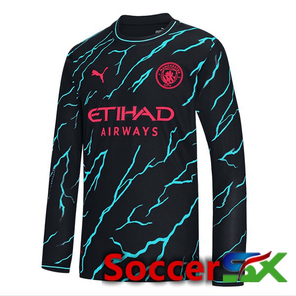 Manchester City Third Soccer Jersey Long sleeve Blue Black 2023/2024