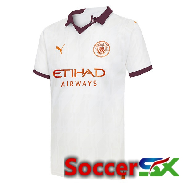 Manchester City Away Soccer Jersey White 2023/2024