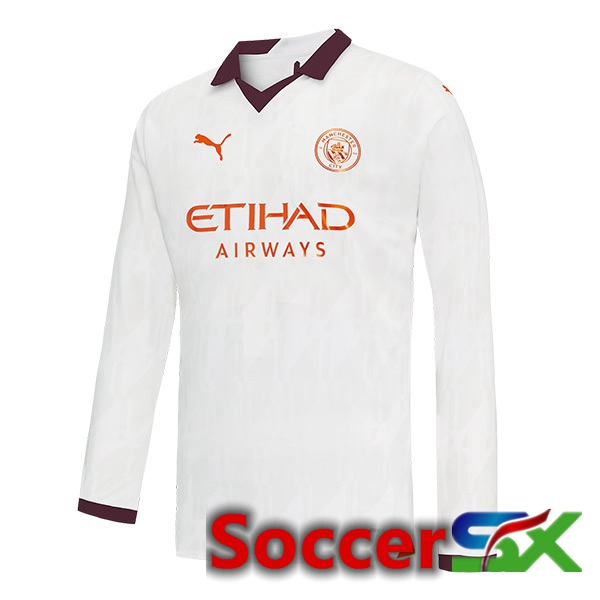 Manchester City Away Soccer Jersey Long sleeve White 2023/2024