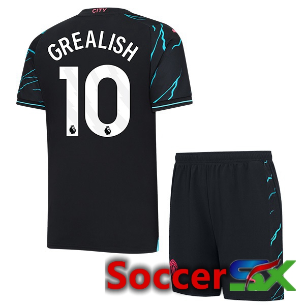 Manchester City (Jack Grealish 10) Kids Third Soccer Jersey Blue Black 2023/2024