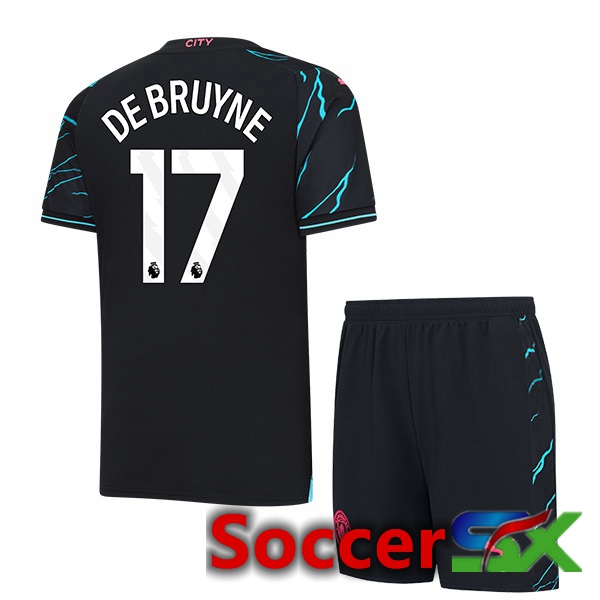 Manchester City (Kevin De Bruyne 17) Kids Third Soccer Jersey Blue Black 2023/2024
