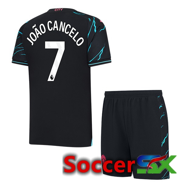 Manchester City (João Cancelo 7) Kids Third Soccer Jersey Blue Black 2023/2024