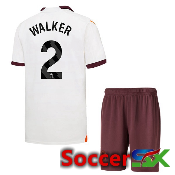 Manchester City (Kyle Walker 2) Kids Away Soccer Jersey White 2023/2024