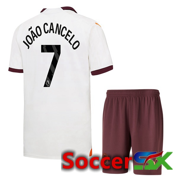 Manchester City (João Cancelo 7) Kids Away Soccer Jersey White 2023/2024