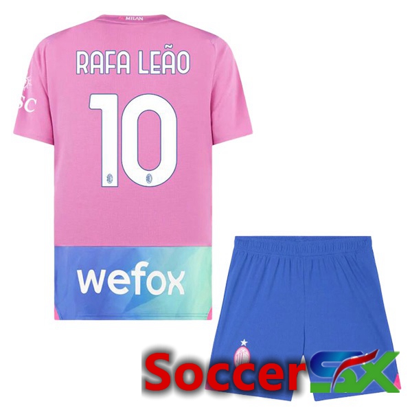 AC Milan (Rafa Leão 10) Kids Third Soccer Jersey Rose 2023/2024