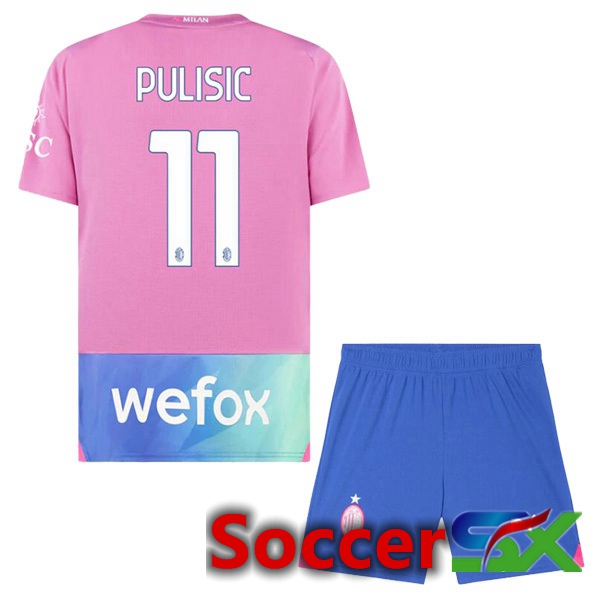 AC Milan (Pulisic 11) Kids Third Soccer Jersey Rose 2023/2024