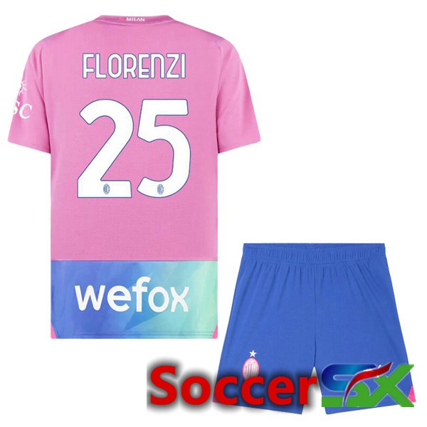 AC Milan (Florenzi 25) Kids Third Soccer Jersey Rose 2023/2024