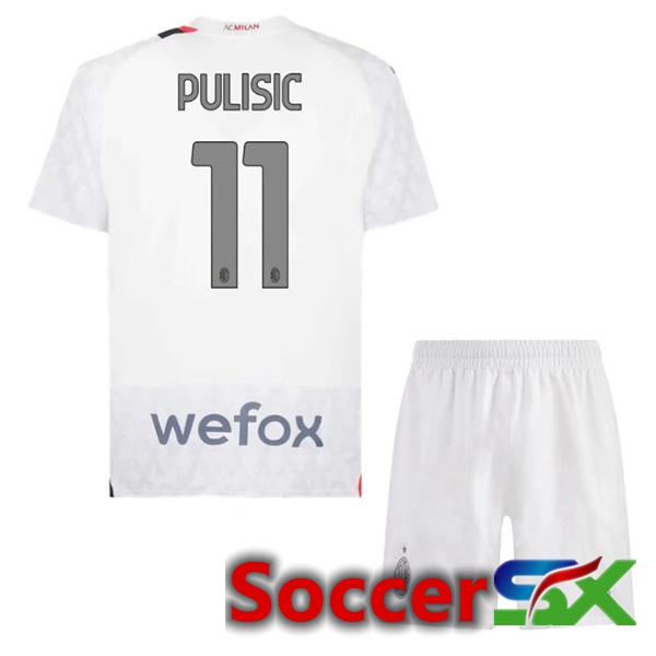 AC Milan (Pulisic 11) Kids Away Soccer Jersey White 2023/2024