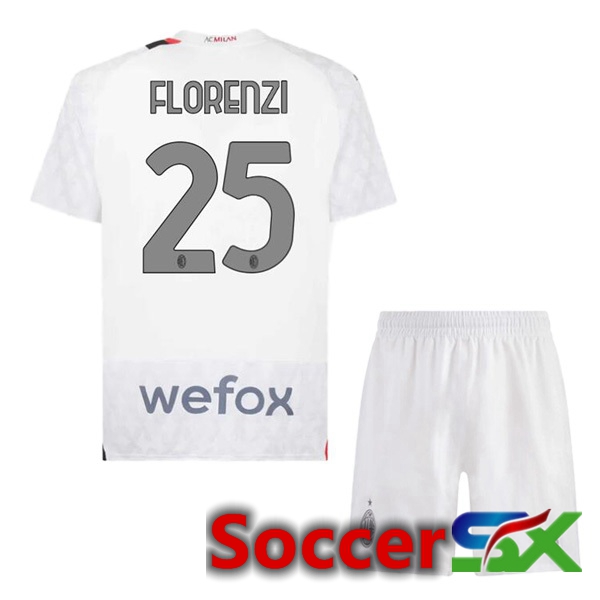 AC Milan (Florenzi 25) Kids Away Soccer Jersey White 2023/2024