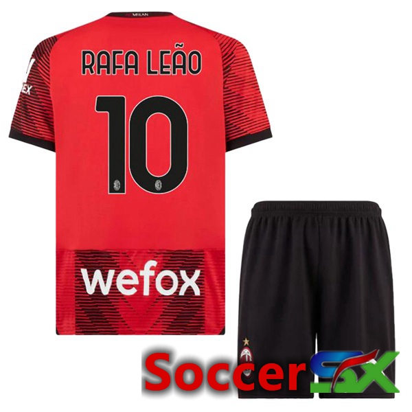 AC Milan (Rafa Leão 10) Kids Home Soccer Jersey Red 2023/2024