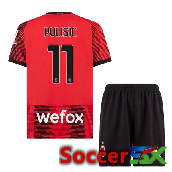 AC Milan (Pulisic 11) Kids Home Soccer Jersey Red 2023/2024